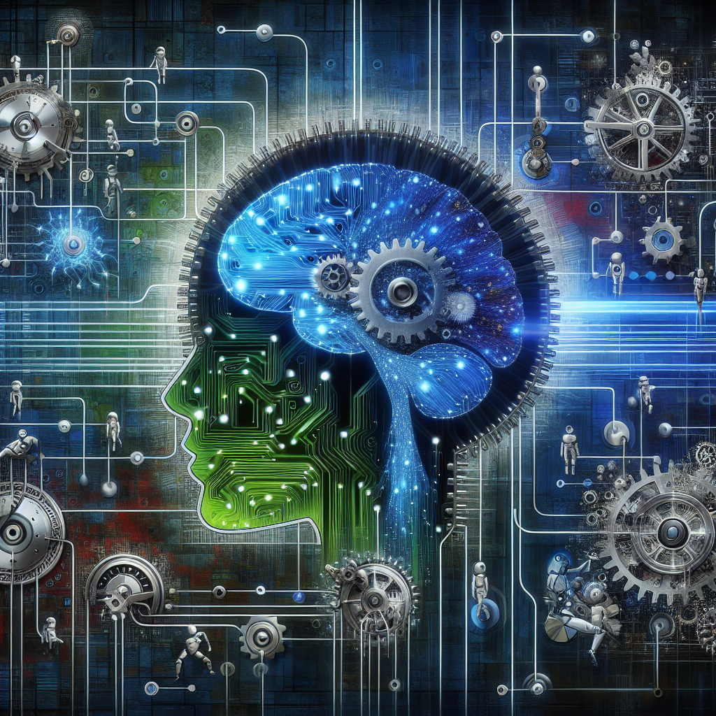 Illustrate the evolving face of technology by generating an image of a massive mural of interconnected gears and circuitry, signifying the complex algorithms of agentic AI. Include neural networks branching like a tree from the central gear, representing the deep learning process. Vivid colors of blue, silver, and green should dominate the scene, maintaining a modern and realistic tone. Display various depictions of small robotic autonomous agents around the neural network, engaged in different tasks such as analyzing data, performing complex calculations, and learning from the environment, representing their advanced capabilities with a human-like touch to show empathy and intelligence.